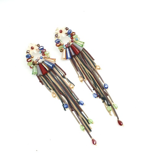 Multi Colour Stone-Studded Tasselled Floral Drop Earrings | Muticolour Earring | Gift For Women's