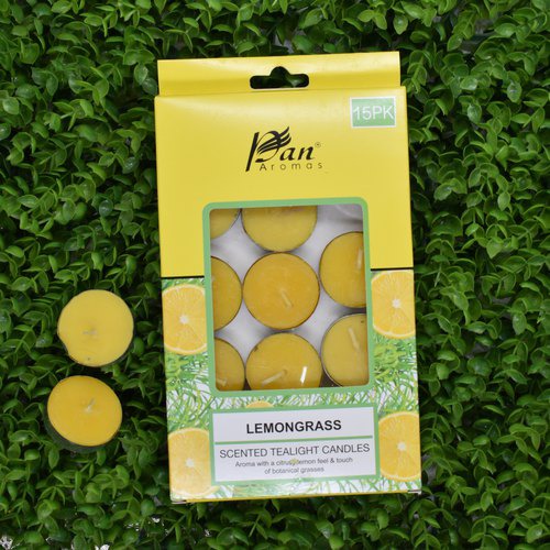Pan Aromas metal Tealight Candle - Lemon Grass | 15 Pack |  Lemon Grass Aromas Scented Candle Fragrances