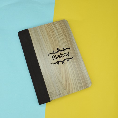 Wooden Cover with Laser cut Personalised Notebook | Diary with Personalised | Customised Name