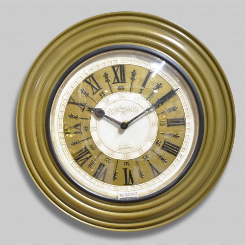 Metal Wooden Round Shape Gold Metal Antique Wall Clock ( 15 x 15 inches, Antique Gold)