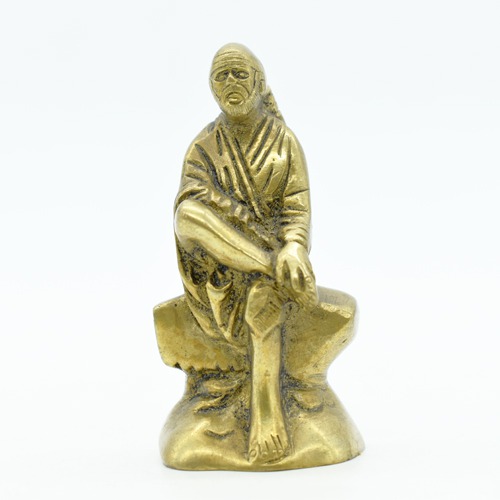 Brass Antique Sai Baba Statue For Pooja Room Home Temple idol Car Dashboard 3 Inch