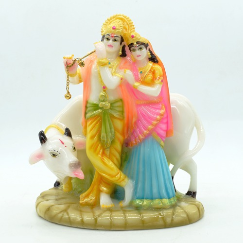 Fiber Radha Krishna Cow God Idol, Radha Krishna Cow God Murti Figurine Religious Pooja Gift Items and Murti for Mandir/Temple/Home/Office