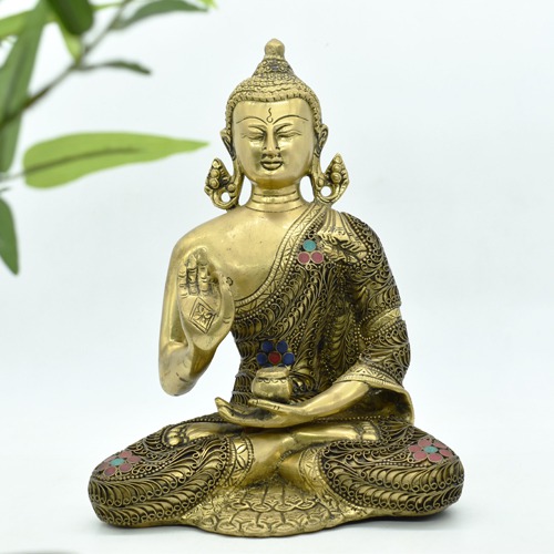Meditating Buddha Statue for Home Decor Large Size Buddha Idols Living Room Office Desk Table Resin Murti Feng Shui Vastu Showpiece Year Gifts (Gold)