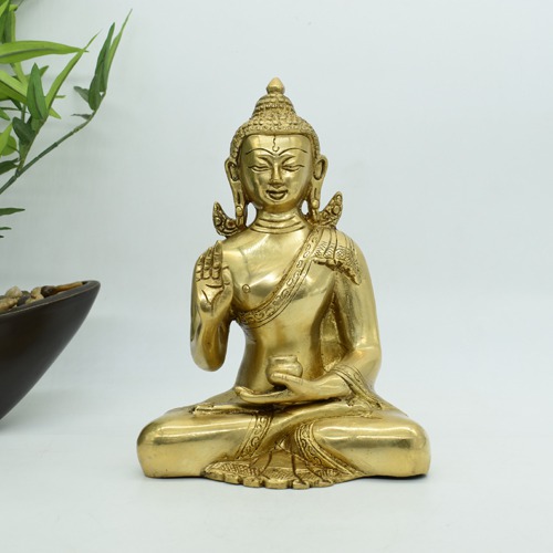 Brass Sitting Buddha Idol for Home Decor, Lord Peace Buddha Decoration for Living Room & Gifting Statue Showpiece; Good Luck Gift