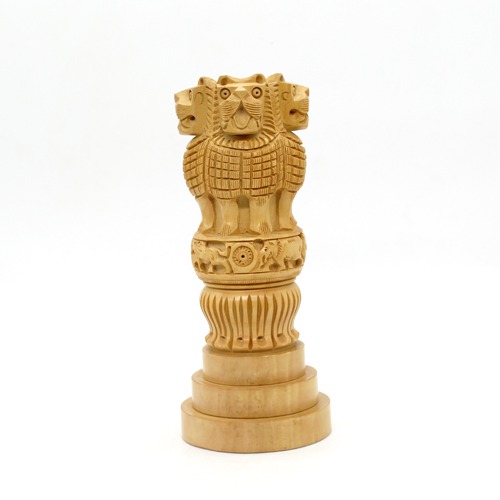 Wooden 8.2 inches Large Wooden Ashoka Stambh- Ashoka Pillar Indian National Emblem For Showpiece