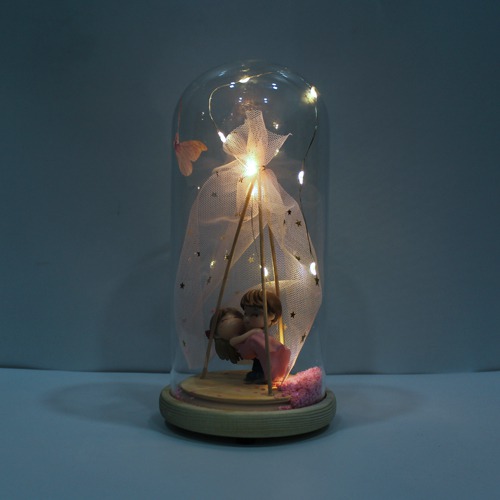 Cute Couple showpiece in Glass Shape Dome With LED Light