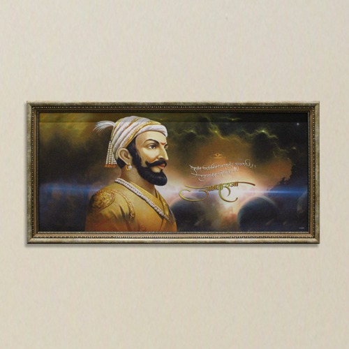 Shivaji Maharaj Sparkle Poster Big Photo Frame without Glass Decor For Office Wall, Living Room