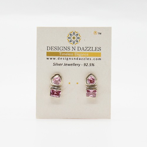 Silver Plated handcrafted Pink Stone Studs Earrings | Pink Studs Earrings