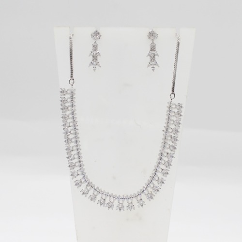 Designer White Diamond Necklace With Matching Earrings