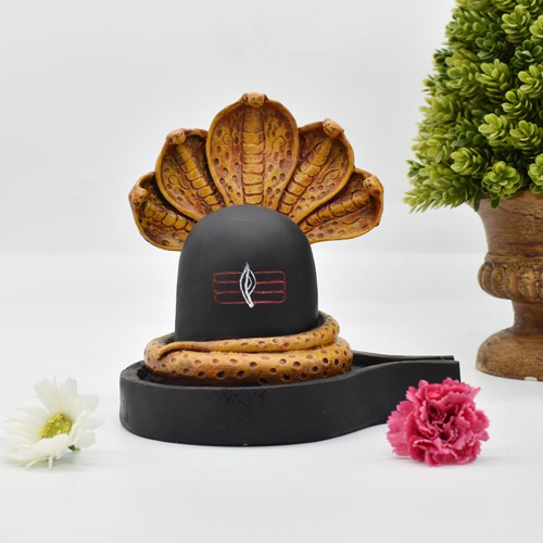 Shivling With Sheshnag Idol Brown And Black Colour Shivling,