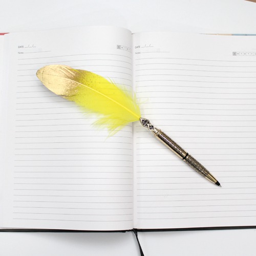 Artificial Feather Ball Pen Golden Design Body Blue Ink(yellow, golden)  | Premium Metal Ball Pen | Blue Best for Smooth Writing with Easy Twist Mechanism