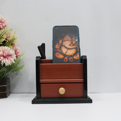 Wooden Pen Stand 3 Compartments Multi functional holder | Office & Home Stationery Holder Stationery Organiser Pen Holder Pencil Holder Stationery Holder