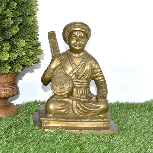 Sant Tukaram Maharaj Brass Idol | Gift For Family, Friends | Yellow Colour | Brass Statue (8 inch)
