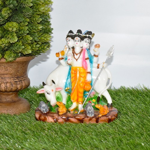 Shri Guru Dattatreaya Puja Idol/ Bhagwan Dattatreaya Decorative Antique Marble Finish Idol for Home Temple (6 cm)