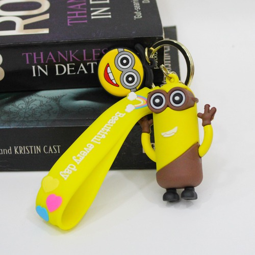 Yellow and Brown Minion With Lanyard Keychain | Premium Action Character 3D Rubber Silicone Keychain For Car & Bike Gifting With Key Ring Anti-Rust
