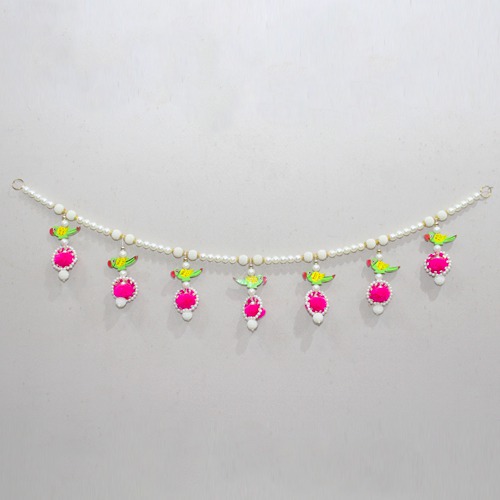 Traditional White Beads and Pink Pompom Toran