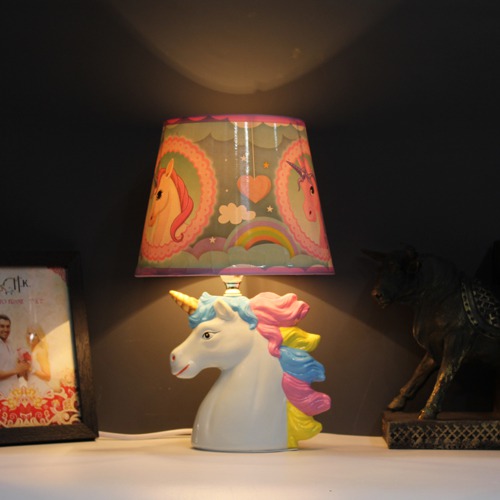 MultiColour Fabric Shade with the Unicone Shape Table Lamp for Home Decoration