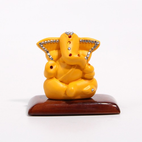 Canary Colour Diamond Studs Ganesha Idol For Car Dashboard