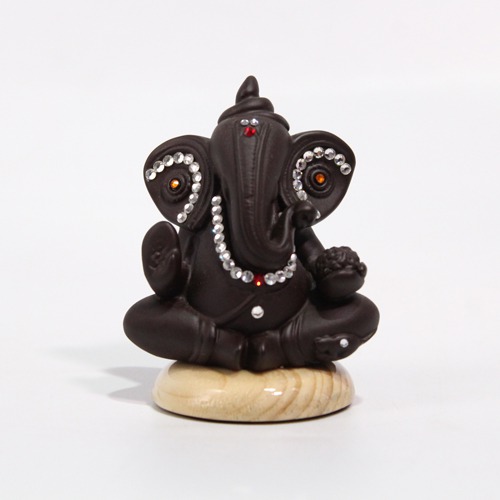 Small Brown Sitting Ganesha Statue For Car Dashboard
