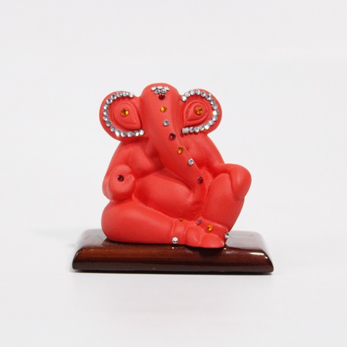 Red Decorative Ganesha Idol For Car Dashboard