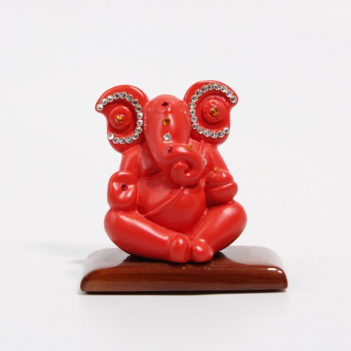 Red Decorative Diamond Studs Ganesha Idol For Car Dashboard