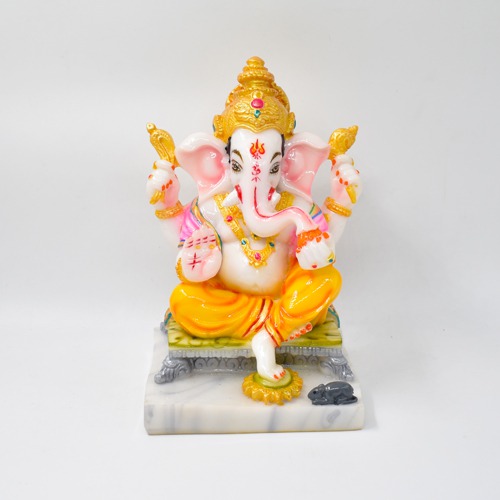 White Marble Finish Ganesha Idol Showpiece For Home And Office