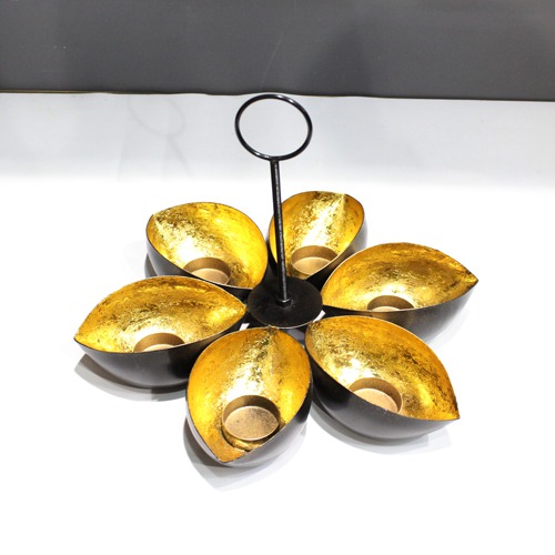 Golden Black Chirag Set of 6 Iron Table Top Candle Holder For Home & Decor