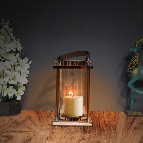 Rose Gold Lantern Stainless Steel Candle Holder Stand For Home & Office Decor