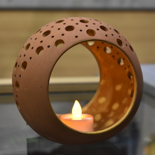 Brown Terrocotta Handmade Ring Tea Light Table Top Candle  Holder For Home Decor