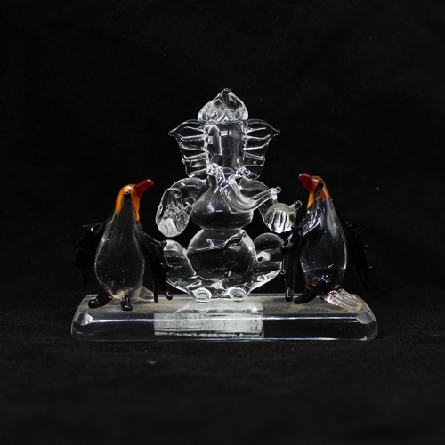 Glass Ganesh with Penguin Idol For Home & Office Decor