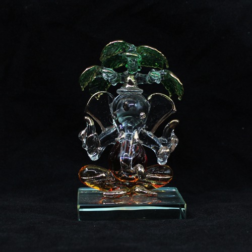 Red And Green Ganesha Sitting Under Tree For Home & Office Decor