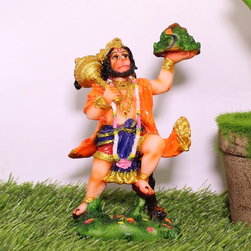 Fiber Lord Hanuman Holding Sumeru Parvat Statue For Home Decor