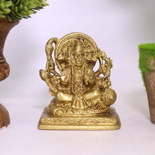 Panchamukhi Hanuman Brass Statue Brass Murti, (3 inch)