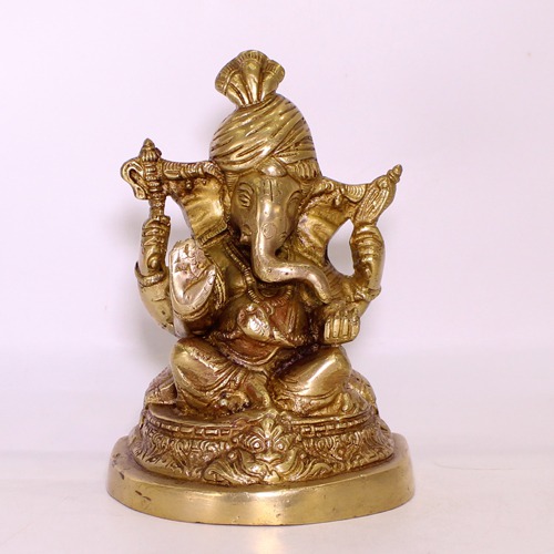 Brass Pagdi  Lord  Ganesha Murti For Pooja Ghar, Home Decor