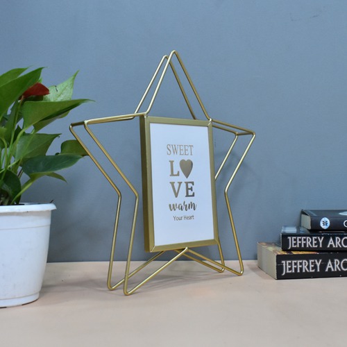 Gold Plated Star Shape Metal Table Top  Photo Frame For Home & Office decor ( Photo Size: 4 x 6 inches )
