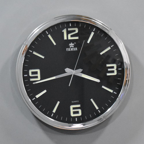 Power Quartz Black And Silver Wall Clock(15 x 15 inches, Silver Black)