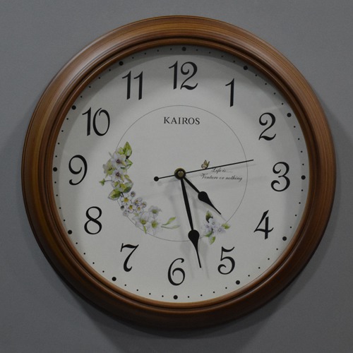Antique Flower Design White Kairos Wall Clock( 15.1 x 15.1 inches, Brown ))