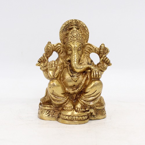 Brass Ganesha Seated Idol For Home & Office Decor