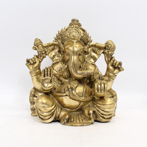 Gold Brass Ganapti With Base For Home & Office Decor