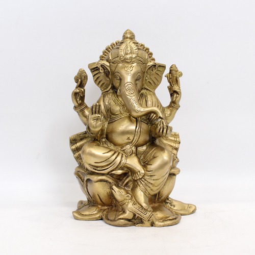 Brass Ganesha Sitting on Lotus For Home Decor