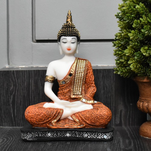 White And Brown Antique Lord Buddha Statue| Murti for Mandir | Temple | Home Decor Decorative Showpiece