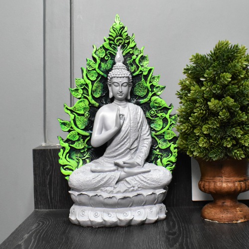 Small White Gautama Buddha Statue With Green Leaves Tree | Spirituals | Gautama Buddha | Buddha | Home decor