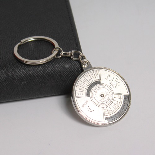 50 Years Calendar Compass Metal Keychain for Car Bike Men Women Keyring (Silver)