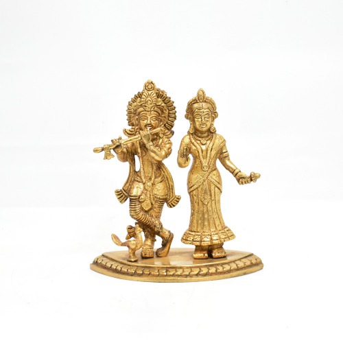 Brass Radha Krishna Pair Idol | Murti for Temple Home Decor Entrance Statue Wedding Gift | Krishna Brass Statue
