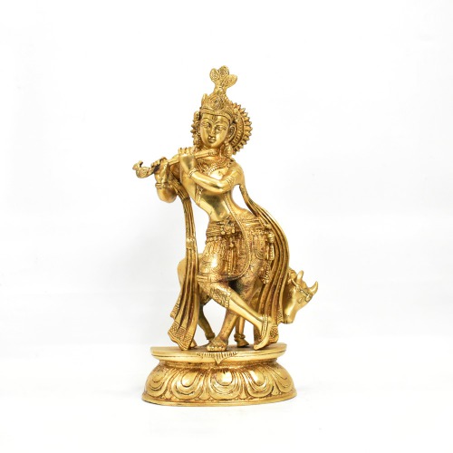 Big Brass Krishna With Cow Statue | Krishna Brass Metal Statue Idol For Home Temple | Office Table