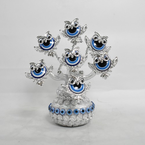 Evil Eye Tree With Owl Bird Design | Pot Evil Eye Tree Feng Shui for Good Luck | Gift & Decorative Showpiece