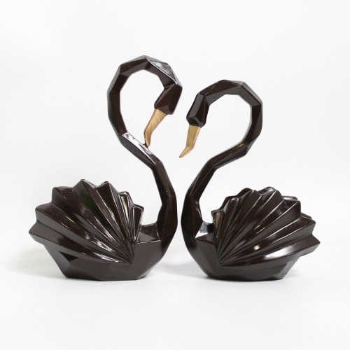 Brown Ceramic Pair Of Swan Duck Home Decor Showpiece Love Birds Decorative Figurine | Romance and Happiness