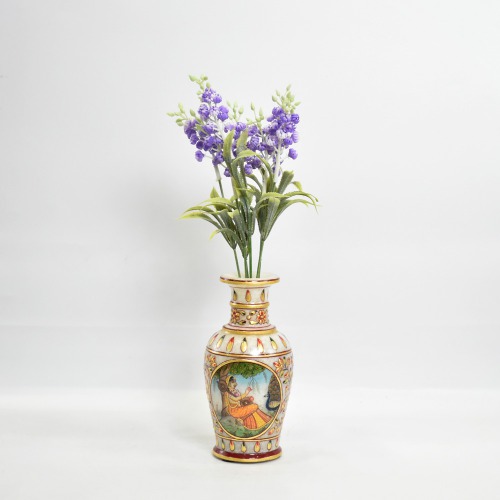 Designer Decorative Marble Flower Vase | Round Shape Beautiful Unique Meenakari Work Showpiece Vases