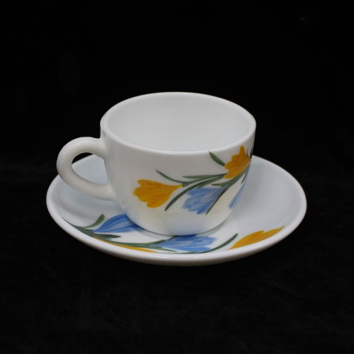 White Ceramic Yellow And Blue Flower Design Tea Cup And Saucer 6 Piece Set For Tea | Green Tea Or Coffee