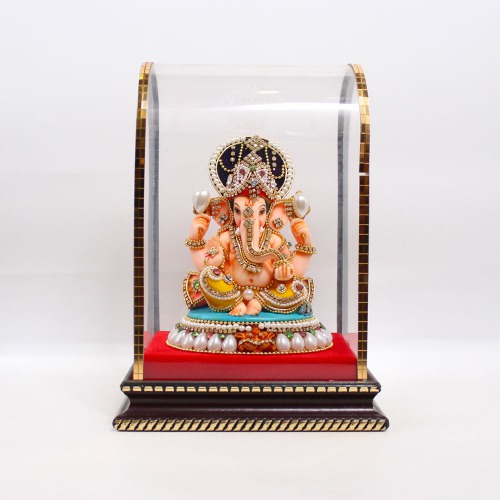 White Moti And Diamond Studded Ganesha Murti | Ganesha showpiece | Showpieces In Home | Car Dashboard